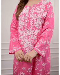 Pure mul cotton chikankari kurti-pant set