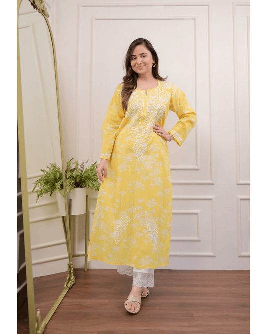 Mul cotton chikankari kurti-pant set