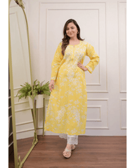 Mul cotton chikankari kurti-pant set