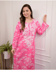 Pure mul cotton chikankari kurti-pant set