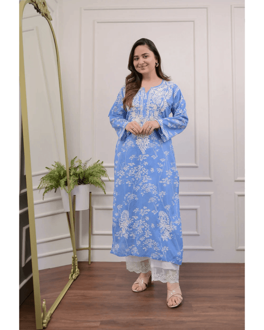 Mul cotton chikankari kurti-pant set