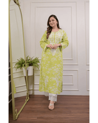 Pure mul cotton chikankari kurti-pant set